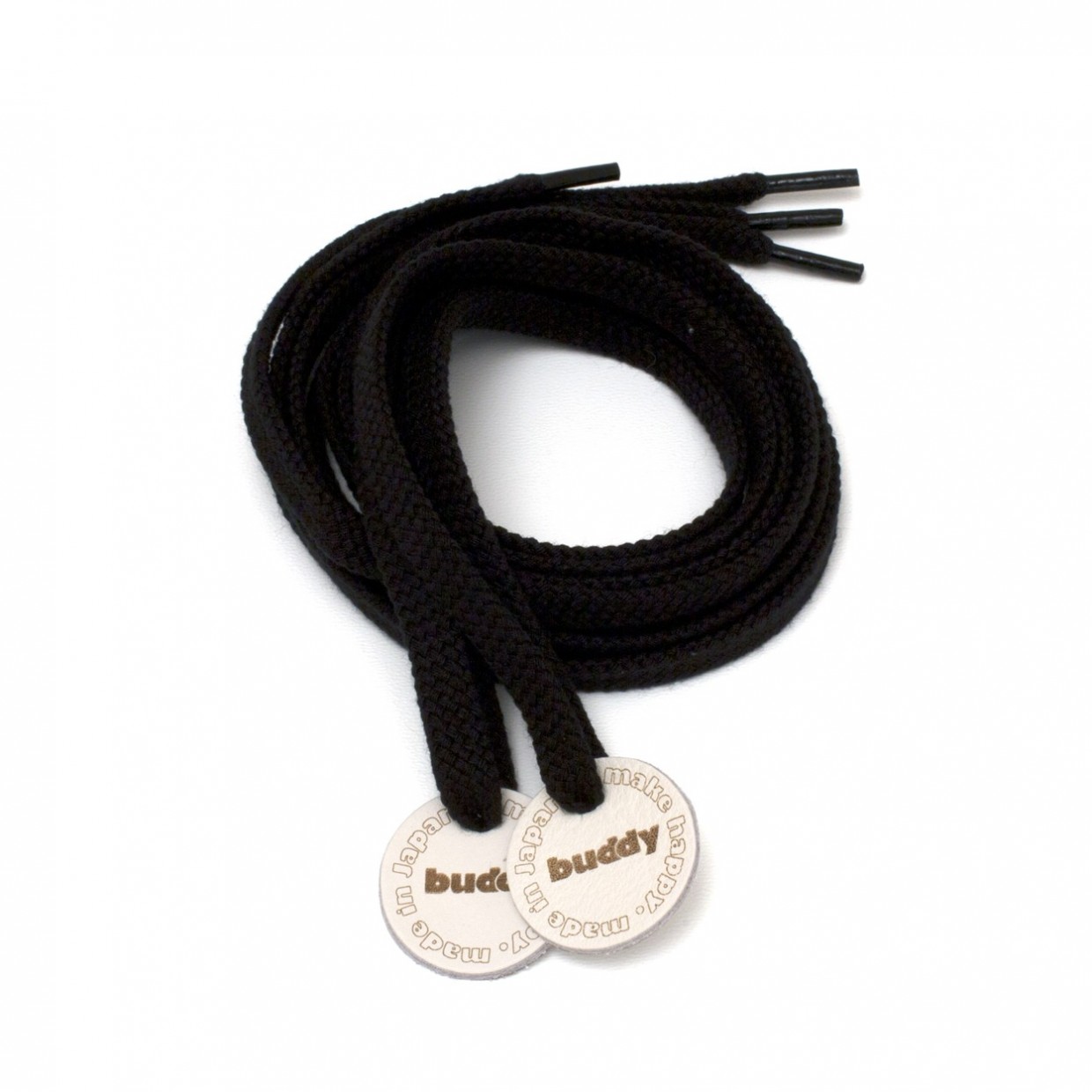 Shoelaces Black with Leather patch buddy Natural