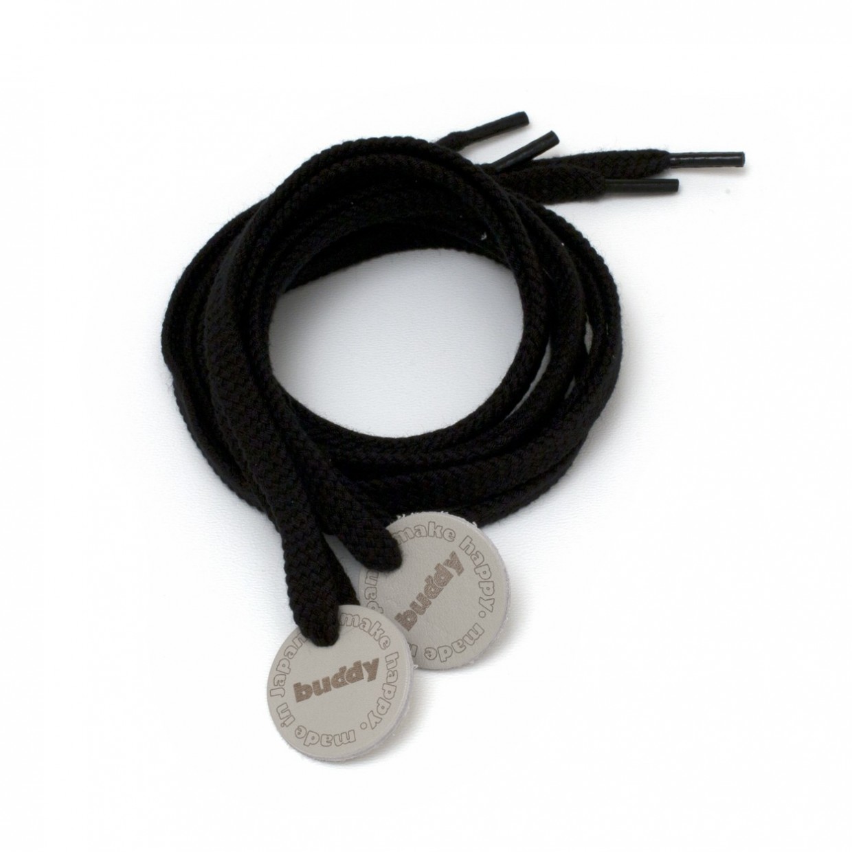 Shoelaces Black with Leather patch buddy Natural