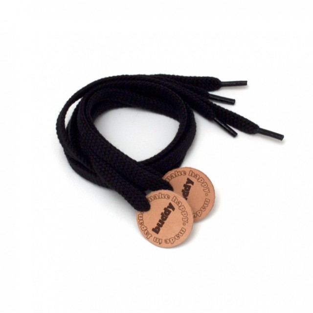 Shoelaces Black with Leather patch