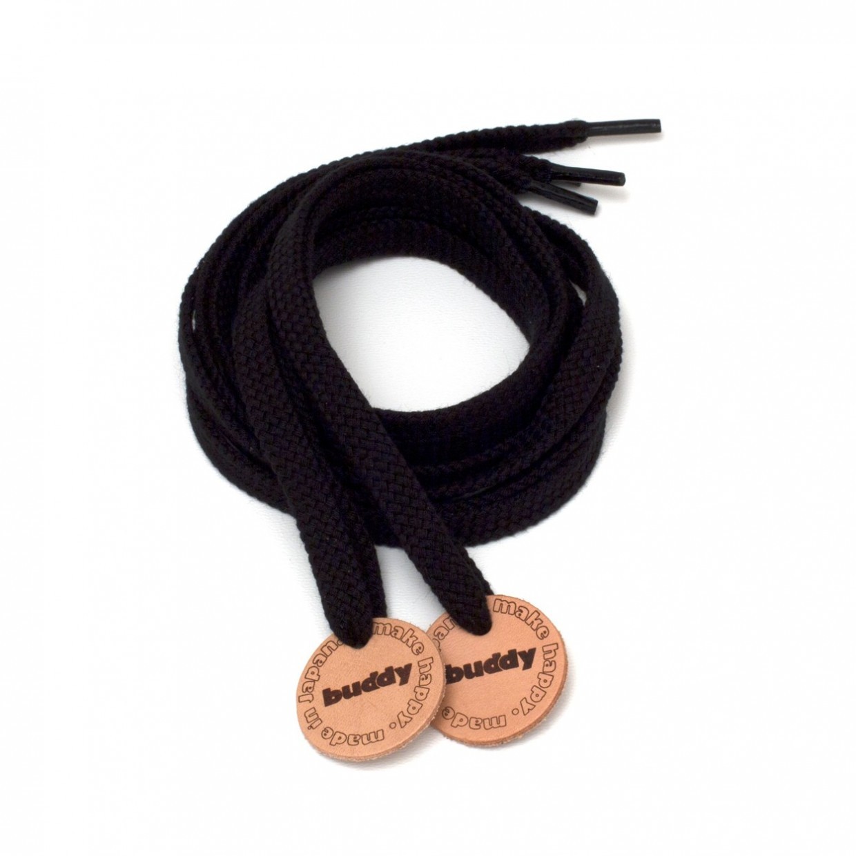 Shoelaces Black with Leather patch